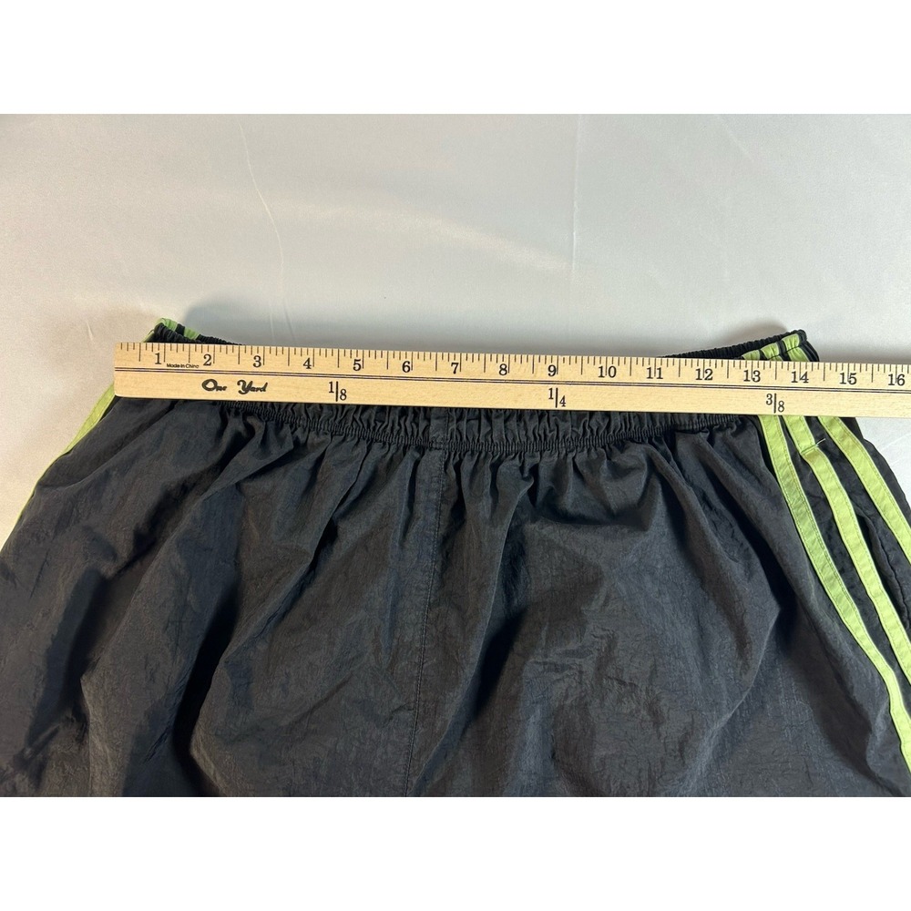 Adidas Black Elastic Waist Nylon Track Short Neon Green Striped Retro XL - Picture 7 of 9
